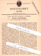 Original Patent -  Carl Eduard Werner In Grimma , 1881 , Dampfheizungsanlagen !!! - Grimma