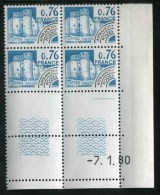 Bloc De 4 Timbres** De 1980  "0,76 - Préoblitéré" Avec Date 7. 1 .80 (1 Trait) - Voorafgestempeld