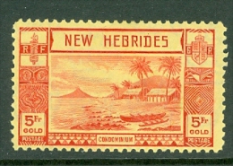 New Hebrides: 1938   Gold Currency - Lopevi Island & Canoe   SG62   5Fr   MH - Neufs