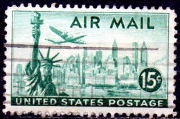 USA 1947 Air. Statue Of Liberty & New York City - 15c. - Green FU SOME PAPER ATTACHED - 2a. 1941-1960 Usados