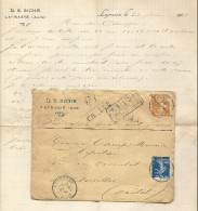 1909 - AUDE - LETTRE COMMERCIALE CHARGEE De LAGRASSE Pour AURILLAC - SEMEUSES - 1906-38 Sower - Cameo