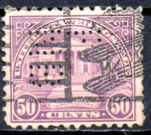 USA 1922 Arlington Amphitheatre And Unknown Soldier's Tomb) - 50c. - Lilac  FU PERFIN MARKED "PNB" FU - Perforés