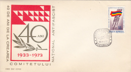 1692FM- ANTIFASCISM NATIONAL COMMITTEE ANNIVERSARY, COVER FDC, 1973, ROMANIA - FDC