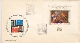 1698FM- MUNCHEN PHILATELIC EXHIBITION, PAINTING STAMP SHEET, COVER FDC, 1973, ROMANIA - FDC