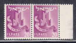 Israel MNH Scott #106 Pair 20p Gates Of Sechem, Simeon - Reversed Watermark Stag Facing Right As Seen From Back - Non Dentellati, Prove E Varietà