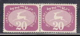 Israel MNH Scott #J14 Pair 20p Running Stag Left Stamp Has ´donut´ - Sin Dentar, Pruebas De Impresión Y Variedades