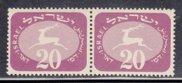 Israel MNH Scott #J14 Pair 20p Running Stag Left Stamp Has ´donut´ - Non Dentellati, Prove E Varietà