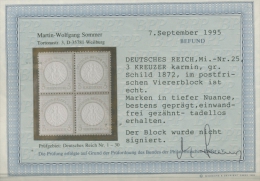 DR 1872 Brustschild 25 Viererblock Postfrisch, Befund Sommer - Unused Stamps