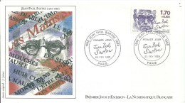 Enveloppe Premier Jour - ILE DE FRANCE - 75 - PARIS - 1980 - Jean Paul Sartre - Sin Clasificación
