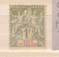 COTE D´IVOIRE N° 13 1F VERT OLIVE TYPE ALLÉGORIQUE D DE COTE D'IVOIRE PARTIELLEMENT EFFACE NEUF AVEC CHARNIERE - Unused Stamps