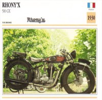 Delcampe - Rhony'x 500cm GX   - 1930   -  Fiche Technique Moto (Francaise) - Autres & Non Classés