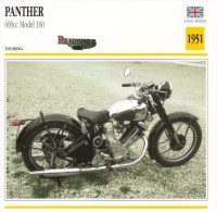 Delcampe - Panther 600cm Model 100   - 1951   -  Fiche Technique Moto (Grande-Bretagne) - Autres & Non Classés