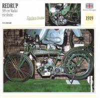 Delcampe - Redrup 309cm Radial Tricylindre   - 1919   -  Fiche Technique Moto (Grande-Bretagne) - Autres & Non Classés