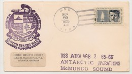 USA - 1965 U.S.S. ATKA - ANTARTIC OPERATIONS McMURDO SOUND - COMM CACHETED COVER - Kennedy  Stamp - Antarctische Expedities