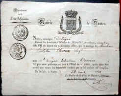 Delcampe - 44  NANTES   ACTE DE MARIAGE DU 28 AOUT 1930 ENTRE Mr  PLAUX ET Mlle VERRIER  EMBLEMES ET CACHETS - Hochzeit