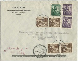 EGYPT POSTAGE 1955 AIRMAIL COVER CAIRO TO ITALY CENSORED MULTIFRANKED  AIR MAIL LETTER SOLIDER & FARMER STAMPS - Storia Postale