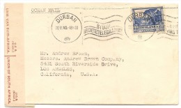 SOUTH AFRICA - VF 1940 CENSORED COVER Sent By OCEAN MAIL From DURBAN To CALIFORNIA - - Briefe U. Dokumente