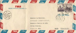 EGYPT POSTAGE 1962 TRANS WORLD AIRLINES TWA AIR MAIL COVER TO FRANCE LETTER FRANKED FARMER & SULTAN HASSAN MOSQUE - Storia Postale