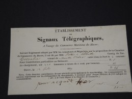 DETAILLONS COLLECTION DE TELEGRAMMES- RECU DE TAXE DES ETABLISSEMENT TELEGRAPHIQUE DU HAVRE 1839  RARE   LOT P3516 - Telegraaf-en Telefoonzegels