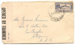 NEW ZEALAND -1943 CENSORED COVER With SWORDFISH From WELLINGTON To LOS ANGELES - Storia Postale