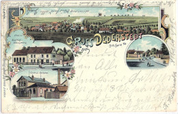 Delcampe - Gruss Aus DEDERSTEDT Color Litho Molkerei Post U Gasthof Zum Kronprinz Bahnpost HALLE HETTSTEDT 27.12.1902 - Mansfeld