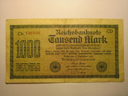 Allemagne " Billet De 1000 Mark " 1922 - 1.000 Mark