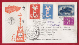 PAYS-BAS - 1er Vol De 1958 - Amsterdam - Tokyo  Avec La Série Europa Et Aigle. - Luchtpost