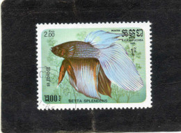 Delcampe - KAMPUCHEA : Poissons :  Le Combattant (Betta Splendens) - Faune - - Kampuchea