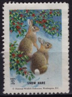 Delcampe - Rabbit / Snow Hare / Lapin - National Wildlife Federation NWF - 1958 USA - LABEL / CINDERELLA - Hasen