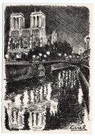 Delcampe - PARIS 4°--Paris Notre-Dame--illustrateur CAREL"Paris,la Nuit- Notre-Dame- Cpsm 15 X 10 N°55-04 Imp Lasnier - Notre Dame Von Paris