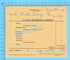 Facture 1965 à ( Mlle Bella Palardy "Par La Cie De Téléphone De Weedon P. Quebec Canada" ) - Canadá