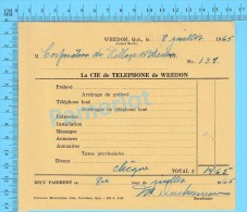 Facture 1965 à ( Corporation Du Village De Weedon "  Par La Cie De Téléphone De Weedon P. Quebec Canada" ) - Canadá