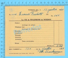 Facture 1965 à ( M. Ernest Fréchette "  Par La Cie De Téléphone De Weedon P. Quebec Canada" ) - Kanada