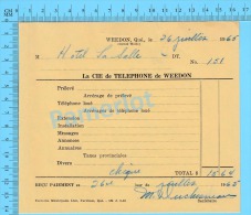 Facture 1965 à ( Hotel La Salle "  Par La Cie De Téléphone De Weedon P. Quebec Canada" ) - Kanada