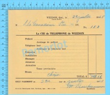 Facture 1965 à ( À La Canadienne Ltée "  Par La Cie De Téléphone De Weedon P. Quebec Canada" ) - Canadá