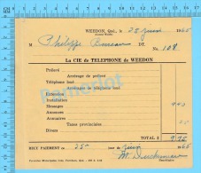 Facture 1965 à ( M. Philippe Bureau "  Par La Cie De Téléphone De Weedon P. Quebec Canada" ) - Canadá