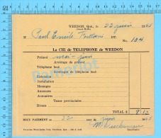 Facture 1965 à ( M. Paul Emile Fontaine "  Par La Cie De Téléphone De Weedon P. Quebec Canada" ) - Canada