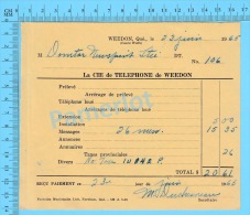 Facture 1965 à ( Domtar Newsprint Ltée "  Par La Cie De Téléphone De Weedon P. Quebec Canada" ) - Canada