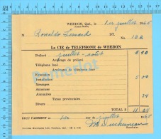 Facture 1965 à ( M Ronaldo Lessard "  Par La Cie De Téléphone De Weedon P. Quebec Canada" ) - Kanada