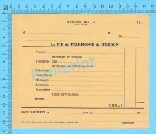 Facture 1965 à ( Blanc "  Par La Cie De Téléphone De Weedon P. Quebec Canada" ) - Canada