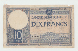 Morocco 10 Francs 6-3- 1941 VG+ (glue) RARE Banknote Pick 17b 17 B - Marocco