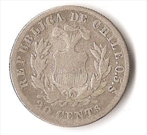 CHILI 20 CENT 1880  ARGENT - Cile