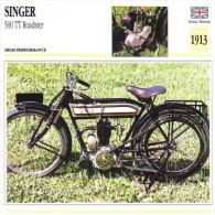 Delcampe - Singer 500cm TT Roadster  - 1913   -  Fiche Technique Moto (Grande-Bretagne) - Autres & Non Classés