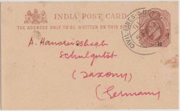 Br India Queen Victoria, Postal Stationary Card, Bridge Style Postmark, Civil-line-Quetta, Sent To Germany - 1882-1901 Imperium