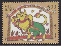 India MNH 2010,  Astrological Signs, Zodiac, Astrology, Taurus, The Bull, Animal, - Unused Stamps