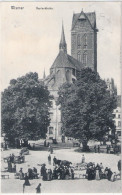 Delcampe - WISMAR Marienkirche Markttreiben Pferde Wagen Bahnpost ZUG 38 Gelaufen 6.12.1913 - Wismar