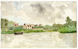 Delcampe - BORDS D UN LAC A LOCALISER  PEUT ETRE DPT 51  AQUARELLE FIN XIX° - Wasserfarben