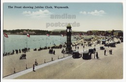 UK ENGLAND - WEYMOUTH DORSET - THE FRONT SHOWING JUBILEE CLOCK - PROMENADE-PEOPLE-CARS C1910-20s Unused Vintage Postcard - Weymouth