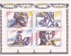FRANCE 1991 French Revolution Bicentenary. Famous People. Sheetlet Yv13. (Saint Just, French Gendarmerie, Liberty Tree) - French Revolution