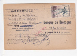 BANQUE DE BRETAGNE à Fougères (35), AVIS DE SORT, Barde Théodore BOTREL Barde Et Sa Femme, Calvaire Breton 1954 - Banques